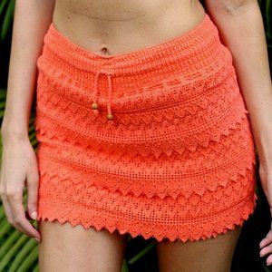 Handmade Organic Pima Cotton Full Scalloped Lace Drawstring Skort NWT